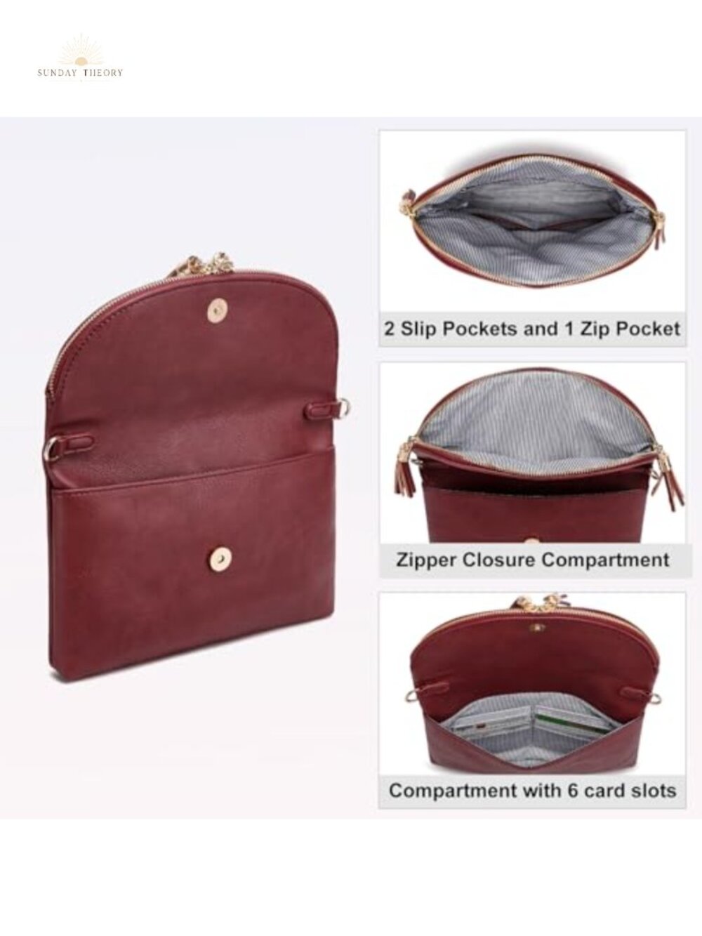 Envelope Clutch Purse with 6 Card Slots, Crossbody Bag with Tassels - Picture 6 of 6